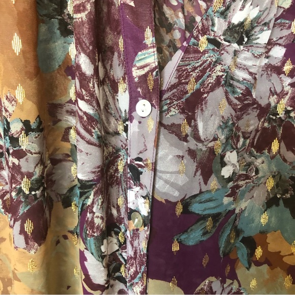 Anthropologie Fig & Flower Mixed Media Floral Button Front Semi Sheer Boho Plus - Picture 7 of 16